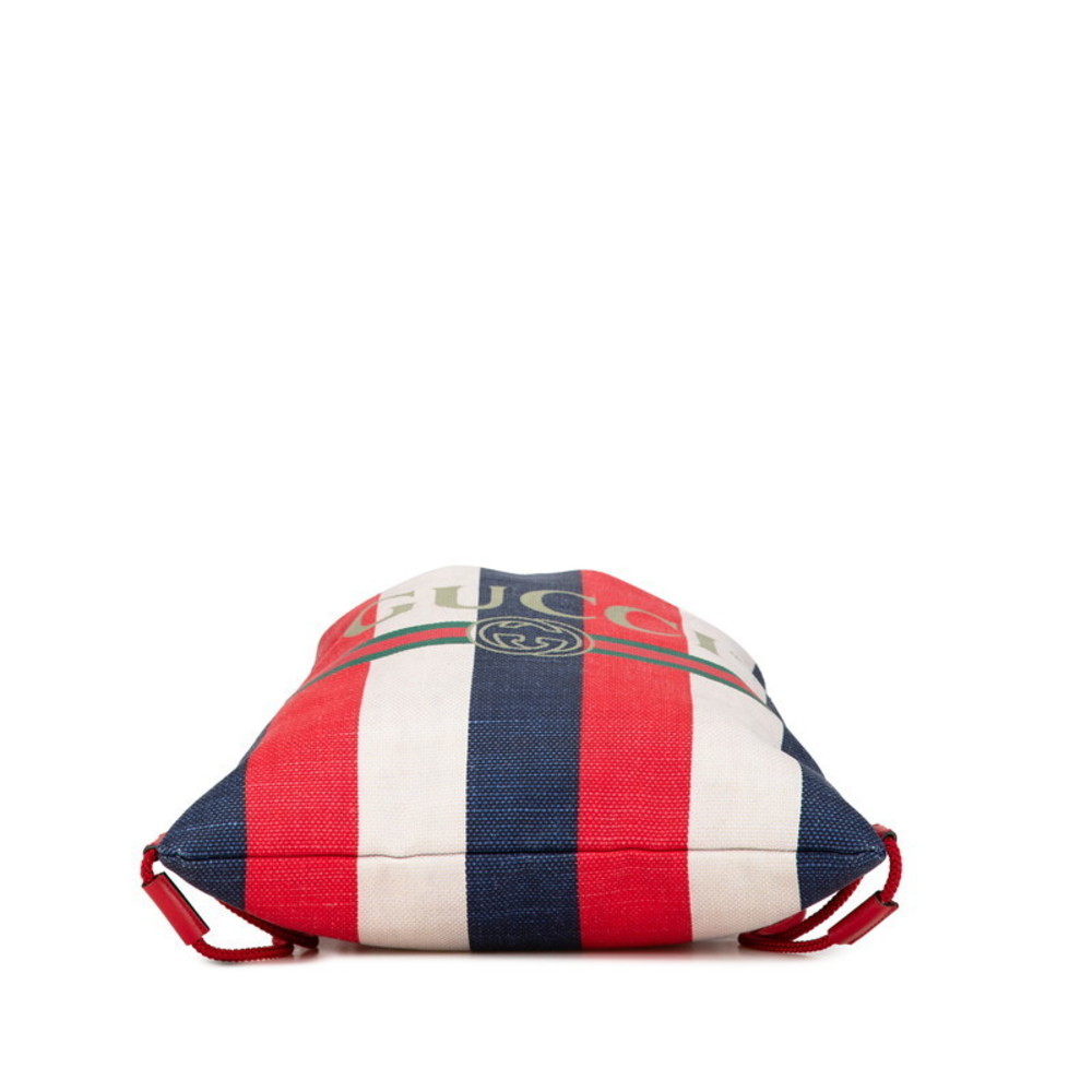Gucci Drawstring Canvas Leather Backpack Red Whit… - image 3